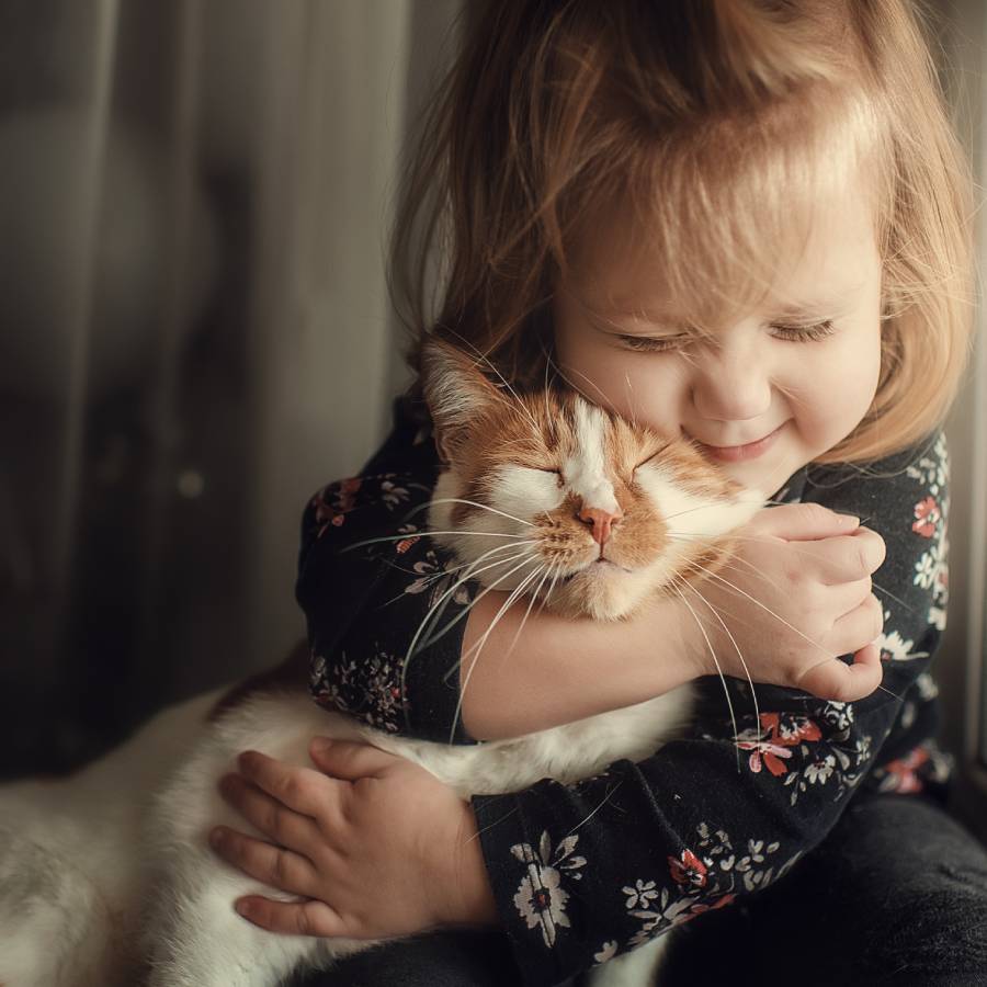 A child hugging a cat<br />
